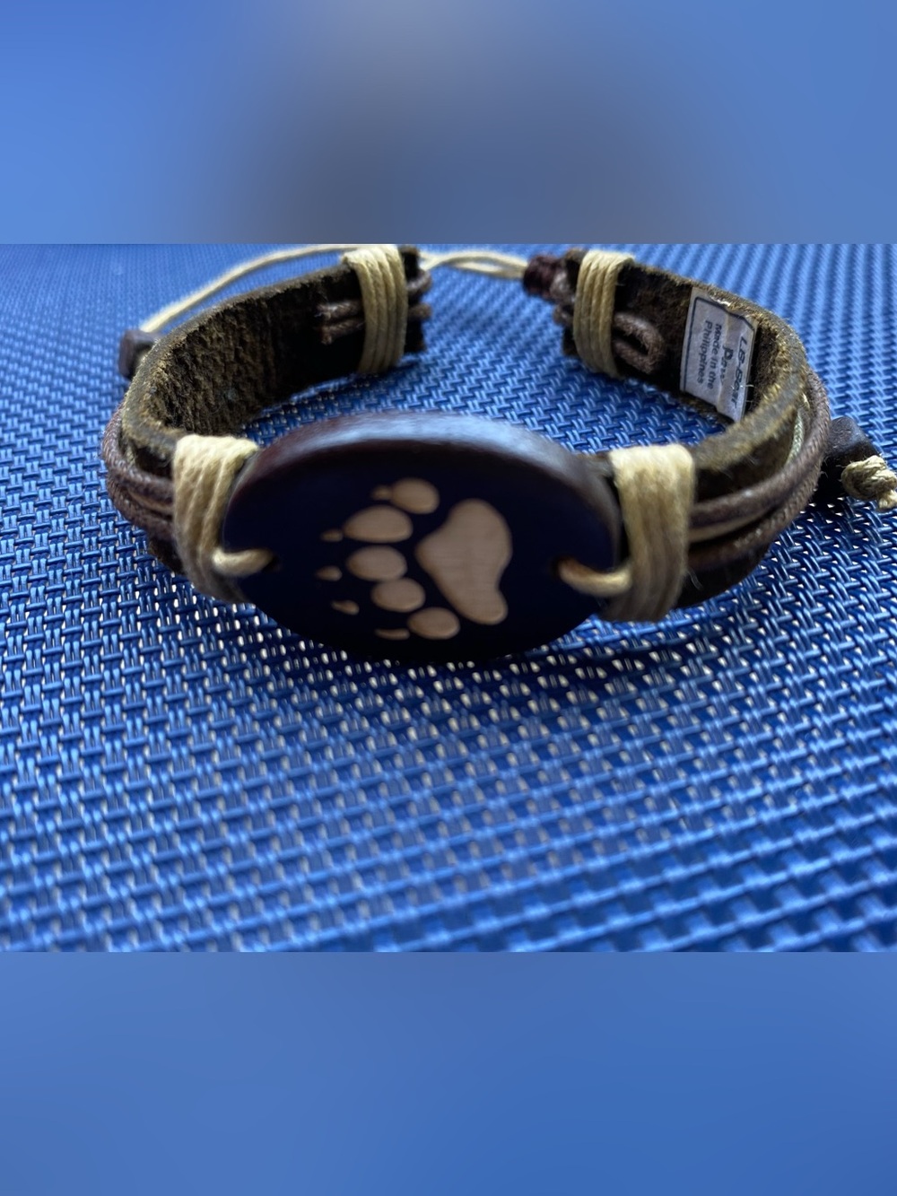 Leather Paw Print Bracelet in Dark Brown and Tan